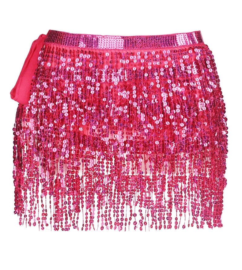 *daisysboutique* Women Belly Dance Skirt Fringe Skirts Sparkly Sequin Hip Scarf Party Costume (One Size, 1 Piece Rose) - Image 1